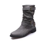 Petite - Stivaletti Chelsea da donna, invernali, alla moda, in pelle, con fibbia, facili da pulire, per passeggiate con il cane, passeggiate in campagna, neve, foderati in pile antiscivolo, Grigio