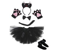 Petitebelle 3D fascia papillon coda guanti gonna scarpe 6pc costume ragazza (3D nero gatto)