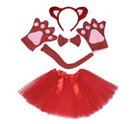 Petitebelle Costume da gatto con fascia e papillon e coda e tutù, 5 pezzi, per bambine da 1 a 10 anni (rosso/bianco, 1-5 anni)