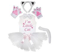 Petitebelle Diadema Bowtie Guanti da coda camicia del vestito della ragazza della gonna 6 pz 4-5 Yr gatto bianco