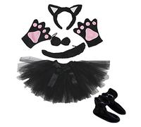 Petitebelle Fascia con papillon e coda di guanti, gonna, scarpe, 6 pezzi, costume da ragazza (gatto nero)