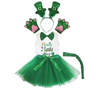 Petitebelle Happy St Patrick's Day camicia paillettes cappelli fascia 6pc costume 1-8 anni (6-8 anni, verde)