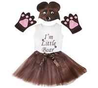 Petitebelle I'm Little Bear Camicia, cappello marrone, tutù, 4 pezzi, costume da bambina 1-8 anni (6-8 anni)