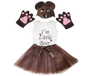 Petitebelle I'm Little Bear Camicia, cappello marrone, tutù, 4 pezzi, costume da bambina 1-8 anni (6-8 anni)