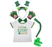 Petitebelle Little Mr Lucky Camicetta Fascia Guantoni Coda Scarpe 6pc Costume (Verde 5-6 anni)