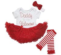 Petitebelle My 1st Valentine's Day - Body bianco tutù rosa scaldamuscoli Nb-18m, Papà è il mio Valentine1, 6-12 Months