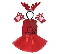 Petitebelle - Tutù con fascia per camicia e renna, 6 pezzi, 1-8 anni (rosso/anelli, 3-4 anni)