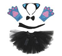 Petitebelle - Tutù da donna con fascia per capelli, coda e guanti, 5 pezzi Gatto nero e blu. Etichettalia unica