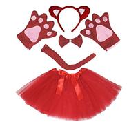 Petitebelle - Tutù da donna con fascia per capelli, coda e guanti, 5 pezzi Gatto rosso. Etichettalia unica