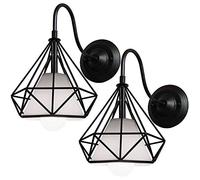 PETITES ECREVISSES 2 Pack Lampade da parete Industriale Vintage Applique da parete Interni Diamanti Paralume Nero Luce Pendente E27 Creativo Disegno (2pack-E)