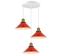 PETITES ECREVISSES Lampadario a sospensione industriale, 3 Luci Lampada da soffitto E27 Vintage Plafoniera in Metallo Ø22cm Verde Paralume per Sala Cucina Camera da Letto (Rosso - Base da 30 cm)