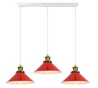 PETITES ECREVISSES Lampadario a sospensione industriale, 3 Luci Lampada da soffitto E27 Vintage Plafoniera in Metallo Ø22cm Verde Paralume per Sala Cucina Camera da Letto (Rosso - barra da 50 cm)