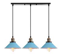 PETITES ECREVISSES Lampadario a sospensione industriale 3 Luci Plafoniera Vintage Metallo Lampada da soffitto in Stile Edison Attacco E27 Paralume Ø22cm per Cucina Caffè Bar (Blu)