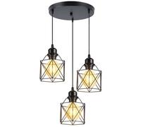 PETITES ECREVISSES Lampadario a Sospensione Industriale E27 Lampada da Soffitto Nero Vintage Paralume a Forma Esagono di Gabbia in Metallo Illuminazione per sala da pranzo Cucina (Base Di 25cm)