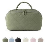 Petition Makeup Bag for Woman, Open Flat Makeup Bag, Wide Open Lay-Flat Water-Resistant Cosmetic Case for Toiletries & Brushes Large Capacity with Compartments (Green)