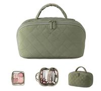 Petition Makeup Bag, Lay Flat Makeup Bag for Women, 180° Open Cosmetic, Large Capacity Pouch Open Flat Small Toiletry Bags with Brush Compartment & Handle (Green)