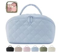 Petition - Trousse per trucchi da donna, ampia e aperta, impermeabile, per festival, imbottita, organizer per articoli da toeletta e spazzole, grande capacità, con scomparti (blu)