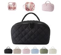 Petition - Trousse per trucchi da donna, espandibile, da viaggio, con scomparto per pennelli, organizer piatto per articoli da toeletta ampio, imbottita e resistente all'acqua, Nero