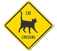 PetKa Signs and Graphics PKAC-0153-NA_10 x 10 "Cat Crossing", cartello in alluminio, 25,4 x 25,4 cm, testo nero con sfondo giallo