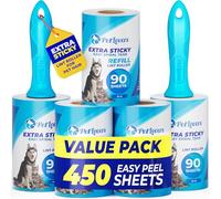 PetLovers Rullo per Pelucchi Extra Adesivo Mega Value Set da 450 fogli per la Rimozione di Peli di Animali e Vestiti, per Cani e Gatti, Confezione da 5 Azzurro Chiaro