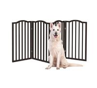 PETMAKER Cancello in legno per animali domestici, alto, autoportante, 4 pannelli, barriera per interni, pieghevole, con archi decorativi per cani, cuccioli, animali domestici, 183 x 81 cm, marrone