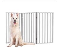 PETMAKER Cancello per animali domestici - Recinzione per cani pieghevole per interni a 3 pannelli per scale, corridoi o porte, cancelli per cani autoportanti in legno da 137 x 81 cm (bianco)