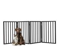 PETMAKER - Cancello per cani pieghevole a 4 pannelli per scale, corridoi o porte, 183 x 61 cm, in legno, autoportante, colore nero