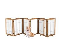 PETMAKER - Recinzione per cani, pieghevole, per interni, con piedini di supporto e serratura, 337,8 x 81,3 cm, pannello autoportante extra largo per scale o porte (naturale)