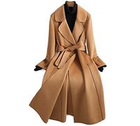 PETOTC Patchwork Long Double Sided Cashmere Coat Women Autumn Slim Elegant Winter Jacket (Color : Camel, Size : S(40-50Kg))