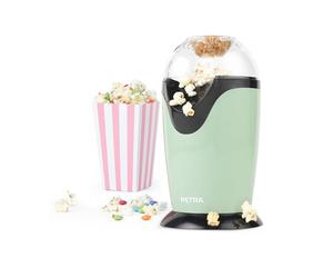 Petra PT0493GRVDEEU7 Macchina per popcorn elettrica ad aria, macchina retrò per popcorn dolci e salati, 1200 W, senza olio, dolci sani, misurino incluso, Senza BPA, popcorn in meno di 3 minuti, verde