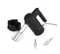Petra PT5613BMBLKVDE Handmixer Handrührer - Elektrischer Küchenmixer zum Kneten/Schlagen, Schneebesen/Knethaken inklusive, 5 Geschwindigkeiten Mixer, Aufbewahrungsbasis, Handrührgerät, 300 W, Schwarz