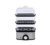 Petra PT5885VDE Vaporizzatore elettrico - compatto a 3 livelli per verdure, fornello per uova, timer a quadrante da 60 minuti, capacità 3L, cestelli per la cottura a vapore rimovibili, senza BPA, 500W
