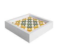 PETRAMARA Svuotatasche in Ceramica Decorata con Cornice in Legno Bianca - Elegante Contenitore per Chiavi, Monete e Piccoli Oggetti, Artigianale e Unico (Geometric Armony)