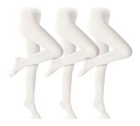 Petrass Collant per ragazze Bambino Cavo lavorato a maglia Cotone senza cuciture Balletto Leggings per bambina, Bianco sporco 3 pezzi, 7-8 Anni
