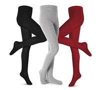 Petrass Collant per ragazze Bambino Cavo lavorato a maglia Cotone senza cuciture Balletto Leggings per bambina, Vino rosso/Nero/Grigio, 5-6 Anni