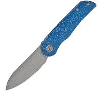 Petrified Fish PFE16 El Camino Gray Stonewashed N690 Blue Micarta PFE16BMGAW
