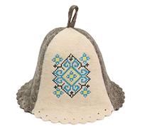 PetriStor, cappello da sauna, ornamento ucraino blu da bagno/vaporario cappello per uomo/donna in feltro naturale