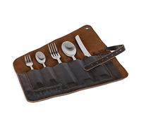 Petromax Borsa portaposate per viaggi e campeggio | 5 pezzi in pelle bovina colorata | Borsa arrotolabile con occhiello in metallo