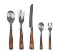 Petromax Posate da campeggio - coltello, forchetta, cucchiaio, cucchiaino e forchetta da snack - Set di posate da campeggio con nucleo continuo in acciaio inox e manico in legno