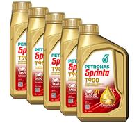 Petronas Kit 5X Sprinta Olio Motore 100% Sintetico per Moto e Scooter 2 Tempi T900-5 Confezioni da 1 Litro