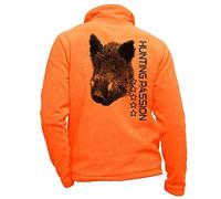 Pets-easy Giacca in pile con uno Sanglier e Hunting Passion - vestito da caccia personalizzato con una gibier, arancione fluo, M