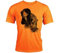 Pets-easy - Maglietta da Caccia, con Motivo: “Cinghiale e Segugio francese della Guascogna”, con Testo personalizzabile, Uomo, Fluo, M