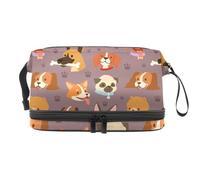 Pets Heads and Prints, trousse a doppio strato, per donne e ragazze, trousse da viaggio per trucchi, pratica borsa organizer con scomparto per pennelli, Multi, 27x15x14 cm/10.6x5.9x5.5 in, Beauty case
