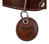 Petsen Medaglietta Cane Personalizzata di Pelle | Targhetta Cane Con Incisione | Cani Accessori di Collare Cane | Colore: Marrone Vintage