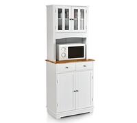 PETSITE Armadietto da cucina, 170,2 cm, autoportante, per forno a microonde, con armadietto in vetro temperato, ripiani regolabili, 2 cassetti, buffet con conigliera per soggiorno, sala da pranzo