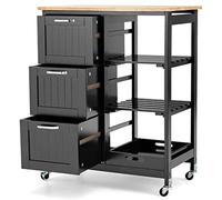 PETSITE Kitchen Island Carrello con portaoggetti e ruote, tavolo a isola con cassetti e ripiani per la casa, nero