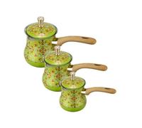 PETSOLA 3 Pezzi Set di Caffettiere Turche Adatto a Vari Piani Cottura Caffettiera Turca Arabo Multifunzionale Pentolino Scalda Latte in Acciaio, Verde Con Motivo Floreale Oro, Motivo Floreale 12