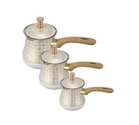 PETSOLA 3 Pezzi Set di Caffettiere Turche Adatto a Vari Piani Cottura Caffettiera Turca Arabo Multifunzionale Pentolino Scalda Latte in Acciaio, Oro, Motivo Geometrico