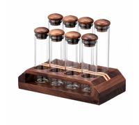 PETSOLA 8 Pezzi Set di Bottiglie per Assaggi con Espositore in Legno Resistente per Caffetterie, Piani di