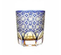 PETSOLA Bicchiere da Whisky in Cristallo Taglio a Diamante Bicchiere Old Fashioned Intagliato per Degustazione, Occasioni Speciali, Blu Triplo Strato